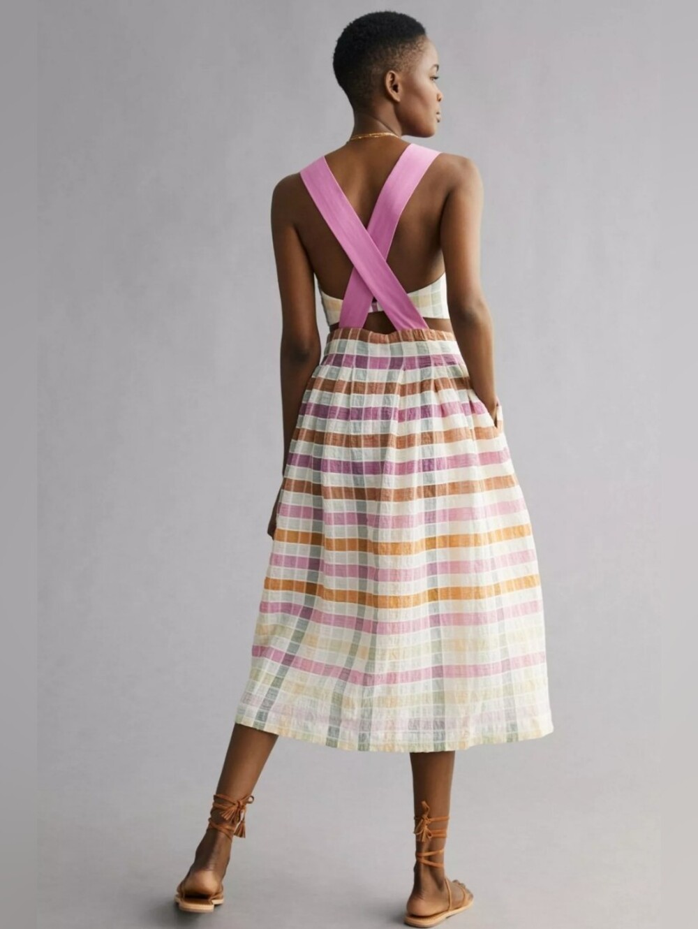 Anthropologie Maeve Ombre Plaid Midi Lightweight Sundress With Side Pockets